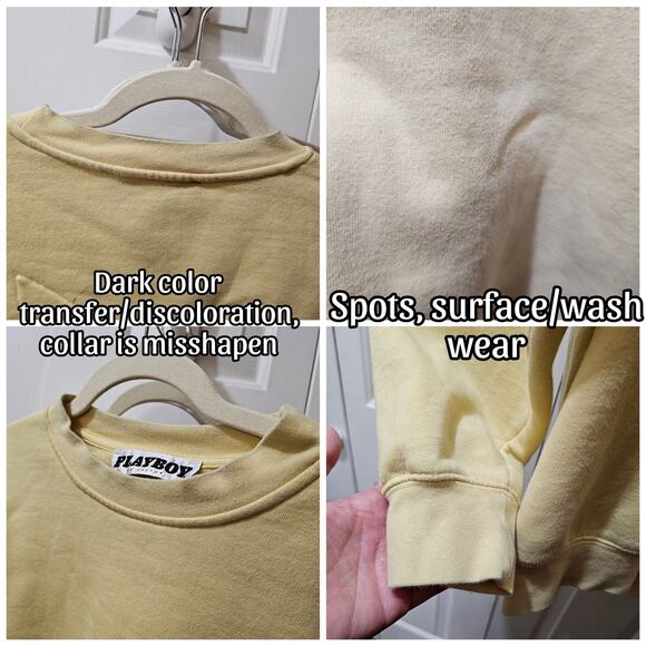 Yellow Sweatshirt Playboy x Pacsun Size Small Embossed Bunny Logo Pullover - Picture 4 of 5